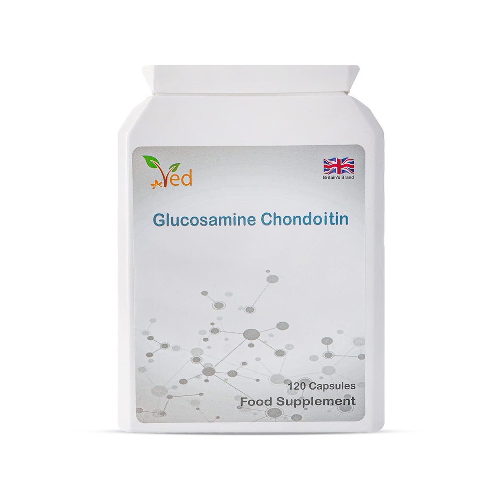 Ved Glucosamine Chondroitin Turmeric ויטמין C | תוספת תמיכה משותפת | Non-GMO, Gluten Free | 120 קפסולות | 60 ימים אספקה.