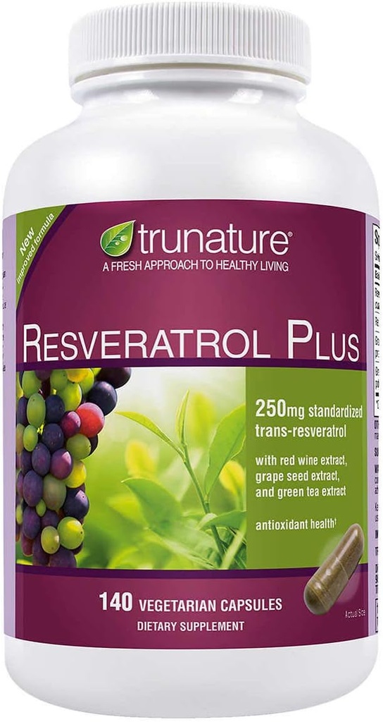 trunature Resveratrol Plus סטנדרטי Trans-Resveratrol 250 מיליגרם, 140 קפסולות צמחוניות