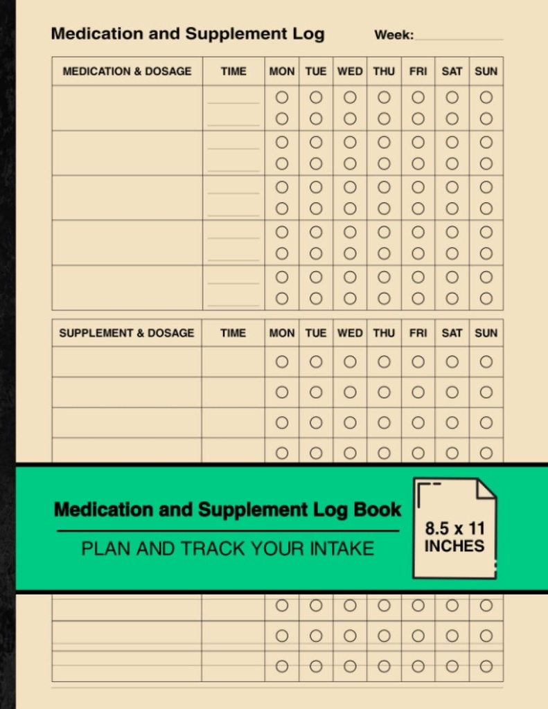 תרופות ותוספת ספר: פשוט שבועי Logbook | Plan and Track Your Intake