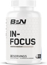 BARE PERFORMANCE NUTRITION BPN in-Focus Brain Supplement for Memory & Focus Caffeine Pills, 1g של L Tyrosine לשרת + Alpha GPC, 40 משרתים, גלוט חינם + טבעוני