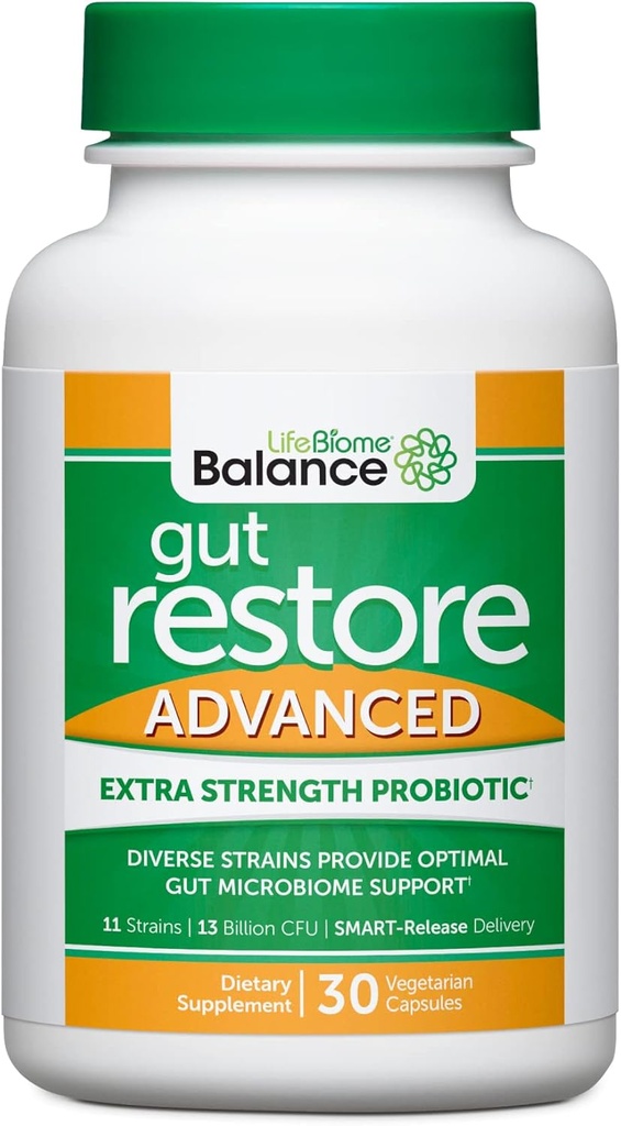 ד"ר דרו סינטרה's LifeBiome Gut Recovery Advanced, Power Microbiome Probiotics with Fermented Botanicals, 11 Multi Strains, 30 פעם-Daily קפסולות, Vegetarian, Soy-, Milk- and Gluten Freeten Free Strains, 30