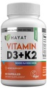 HAYAT ויטמינים טבעוניים ויטמין D3+K2 (5000 IU + 100 MCG), תוספת תזונתית עבור העצם, שיניים, שריר ותמיכה בריאות החיסון, 2 חודשים , HAL, 60 קפסולות, המיוצר בארה"ב