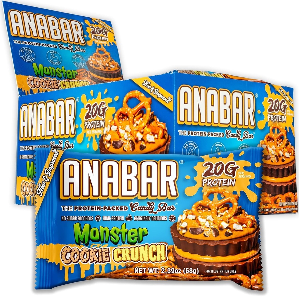 Anabar חלבונים Bar, Theחלבון-Packed Candy Bar, מדהים Tasting חלבונים Bar, No Sugar אלכוהולs, חלבונים גבוהים, טעים להפליא (12 Bars, Milk Chocolate Monster Cookie Crunch)