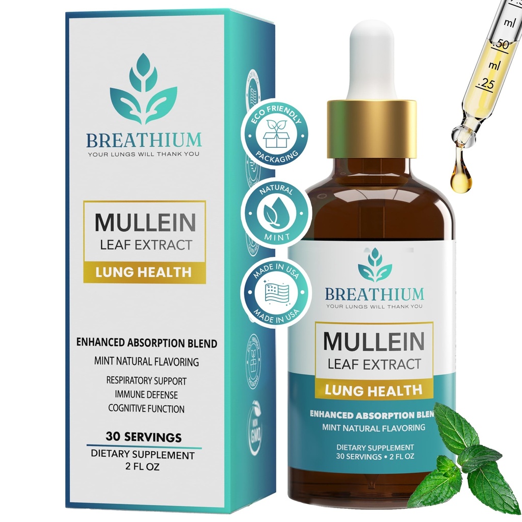 4in-1 מולליין טיפות עבור Lungs & Gut Health - Liposomal Mullein Leaf Extract, Sunflower Lecithin & Choline עבור Immune, Digestive, Allergy & Mucus הקלה - Made in USA - 2ozmintt