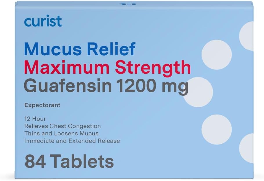 Curist Guaifenesin Mucus Relief 1200 מ"ג כוח מקסימלי OTC - הרוזן 84 לוחות שחרור מורחב - צמצום Mucus Clear Communityestion (84 Count Tablet Bulk Pack)