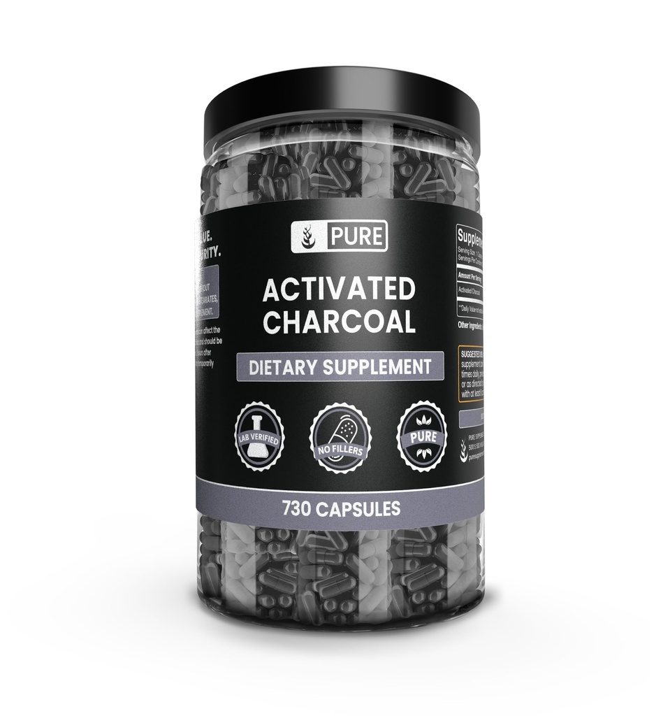 מרכיבים מקוריים טהורים מופעלים Charcoal (730 קפסולות) No Magnesium or Rice Fillers, Always Pure, Lab מאומת