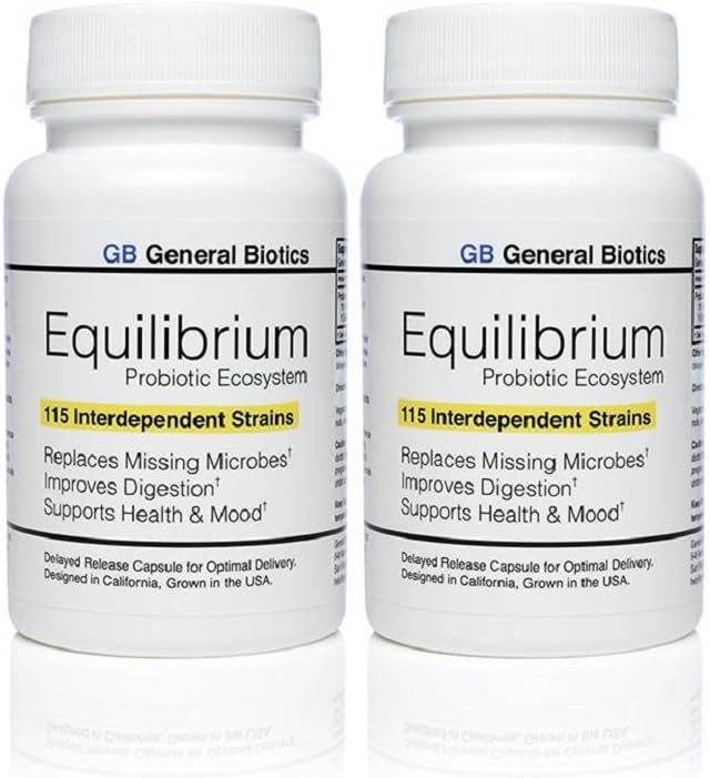 Equilibrium Probiotic תוספת עם Prebiotic - Daily Time לשחרר - 60 יעיל קל ל-Swallow כמוסות - ספירת סטרין הגבוהה ביותר בעולם - 2 בקבוקים