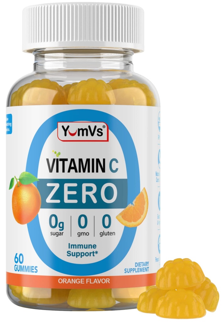 Yum-Vs - Zero Sugar ויטמין C חניכיים למבוגרים ולילדים - 250 מ"ג VIT C Immune Support Gummy ויטמינים - סוכר חינם Chewable ויטמין Cmy - ויטמין C Boostarian ויטמין C Boost80