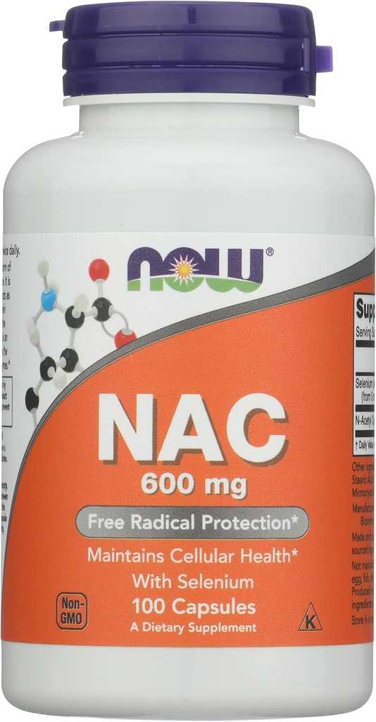Now Foods Nacacetyl Cysteine 600 מ"ג קפסולות, 100 CT
