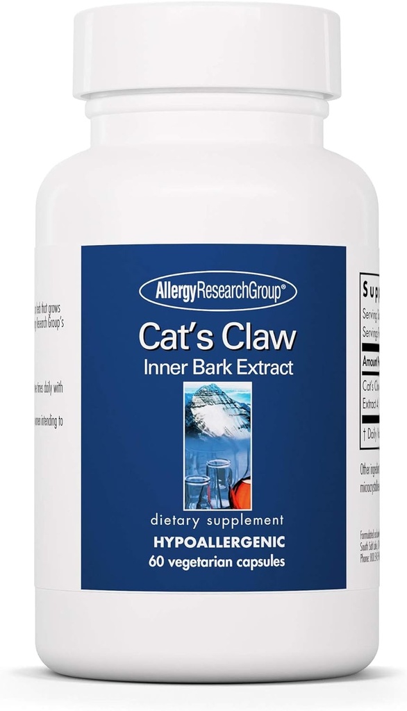 Allergy Research Group Cat's Claw - Inner Bark Extract, Joint Health & Immune Support, Herbal Supplement, Organic, Vegetarian כמוסות - 60 Count Count