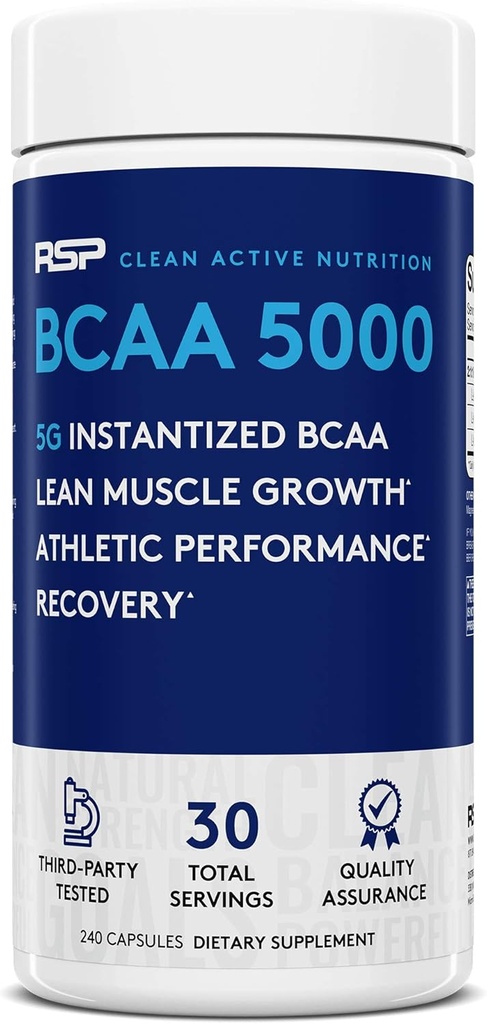 RSP BCAA 5000 (30  משרתים), Premium BCAA קפסולות עבור Post Workout השרירים Recovery, Endurance & Energy, 5g of Essential Branched Chain Amino Acids Per המשרתת