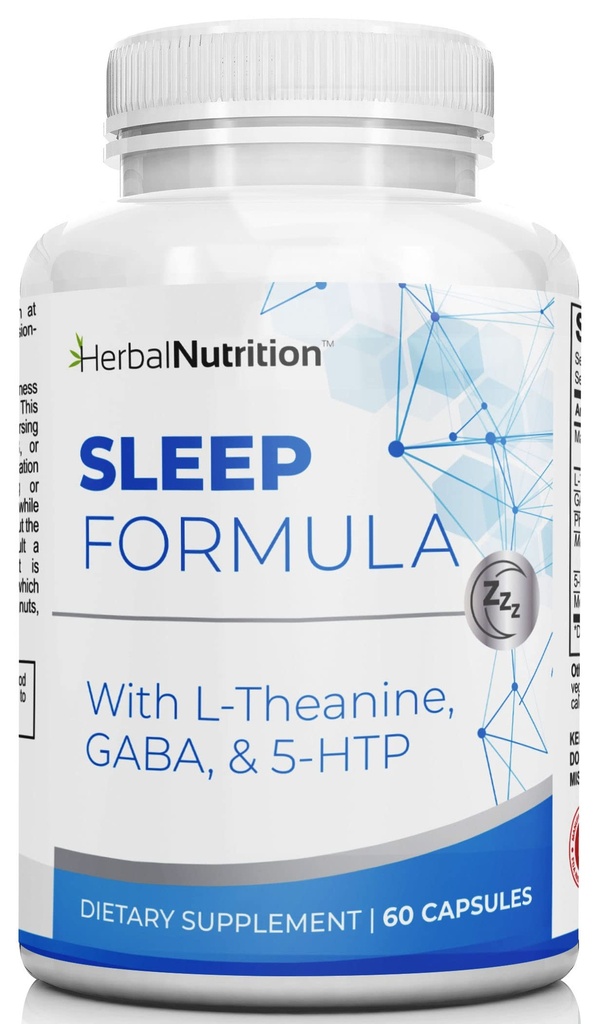 Herbal Nutrition תוספי שינה פורמולה הוא תוסף שינה רב-מורכב עם מלטונין, GABA, L-theanine ועוד, Sleep Like You are on Cloud 9! בקבוק Ct