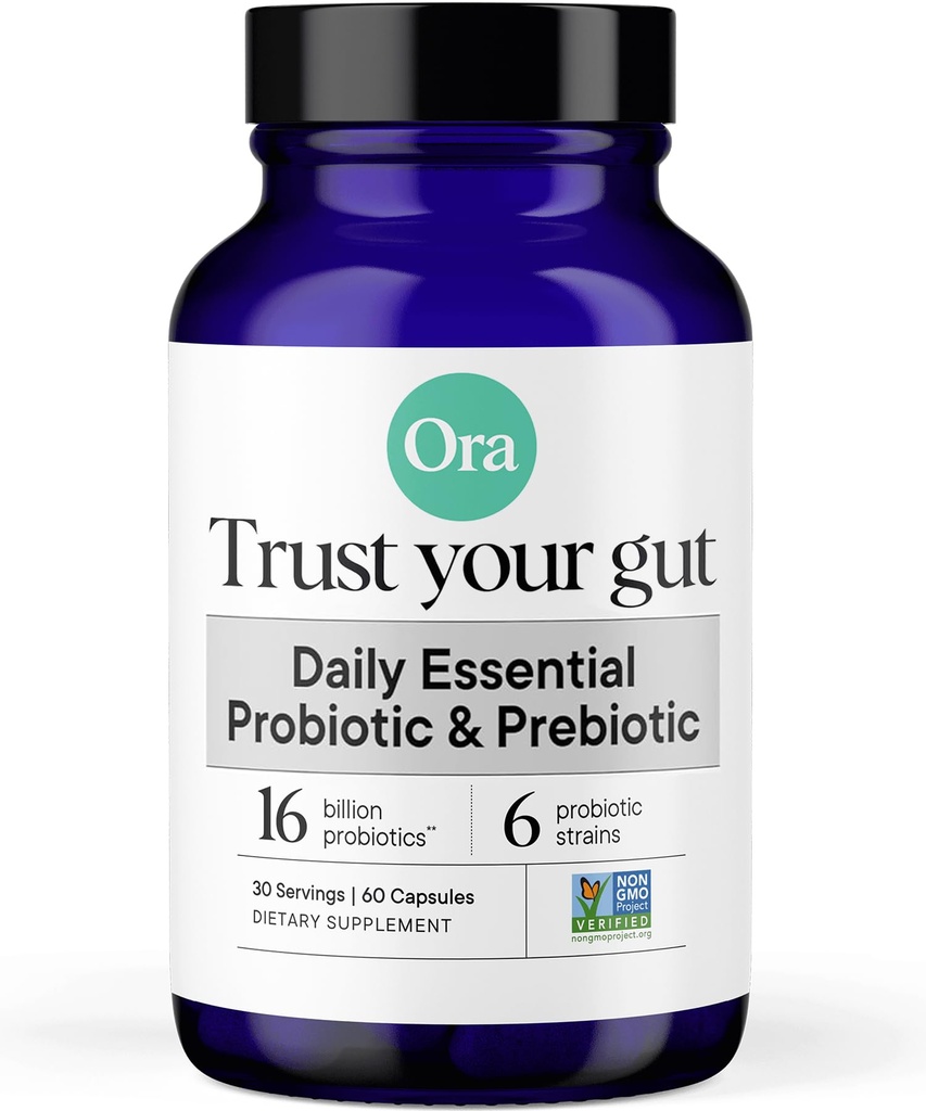 Ora Organic Probiotics with Prebiotics for Digestive Health 16 מיליארד CFU - Trust Your Gut - Strains - Acidophilus Lactobacillus Breve Bifidum Lactisum Lactis
