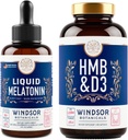 WINDSOR BOTANICALS HMB עם תוסף ויטמין D3 ומלטוני נוזל מלטונין 3 מ"ג - עבודה ושיקום Bundle