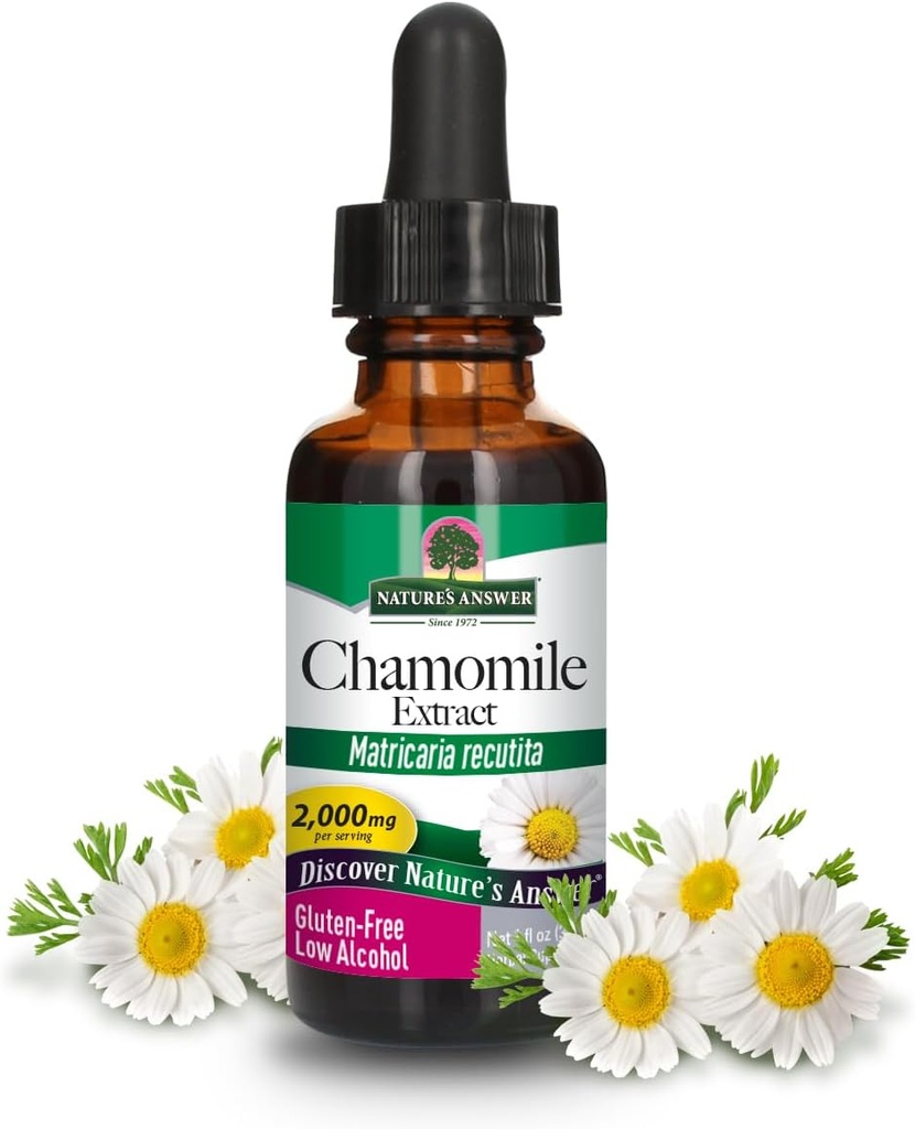 פרח התשובה של הטבע Chamomile עם אורגני-Alcohol 2000 מ"ג 1oz לחלץ | תמיכה בחשיפה | תמיכה בגלוטן חינם, Non-GMO, טבעוני, No Artificial Flavors or Preservatives