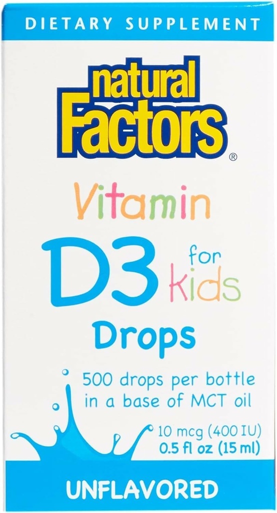 גורמים טבעיים, ויטמין D3 טיפות 400 IU (10 mcg) לילדים, תומך עצמות חזקות ותפקוד Immune, 0.5 oz, 0.5 Oz