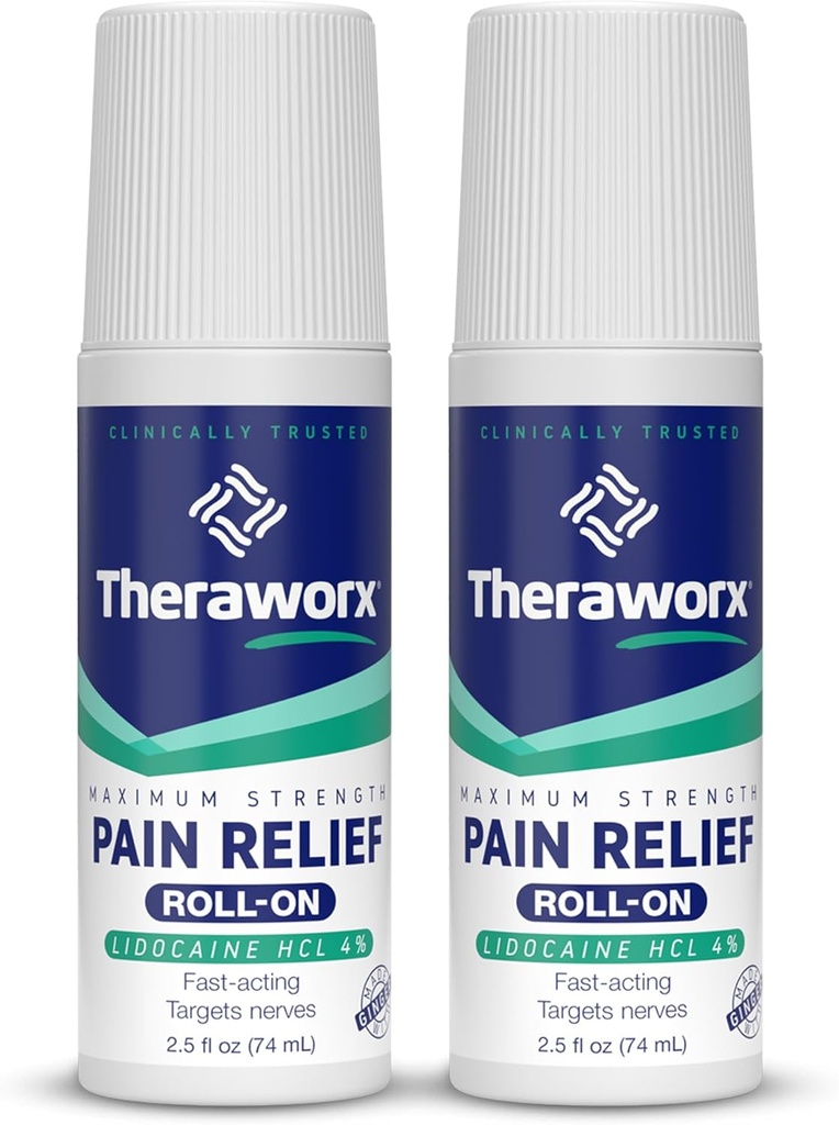 Theraworx מקסימום כוח להקל על רול-על עם Lidocaine, Fast-Acting - 2.5 Oz - 2 Count