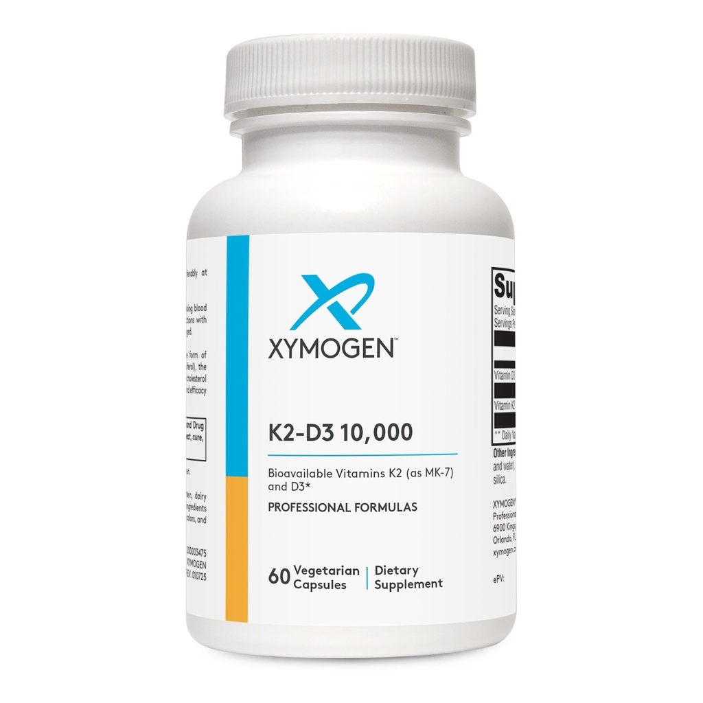 XYMOgen K2-D3 10000 - ויטמין D3 K2 תוסף עבור Immune, Bone & Cardiovascular Support * Non-GMO, Gluten-Free, Vegetarian - 60 קפסולות