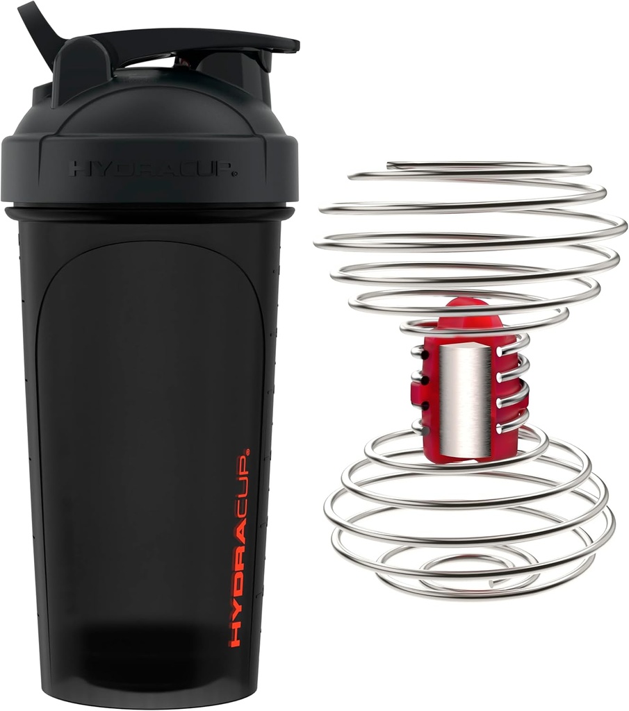 hydroCup Power Shaker w/Weighted Whisk, 28oz - Faster Mixing, Less Shaking דרש, Clump-Free Protein Shakes, Shaker Cup (Polypropylene, Black)