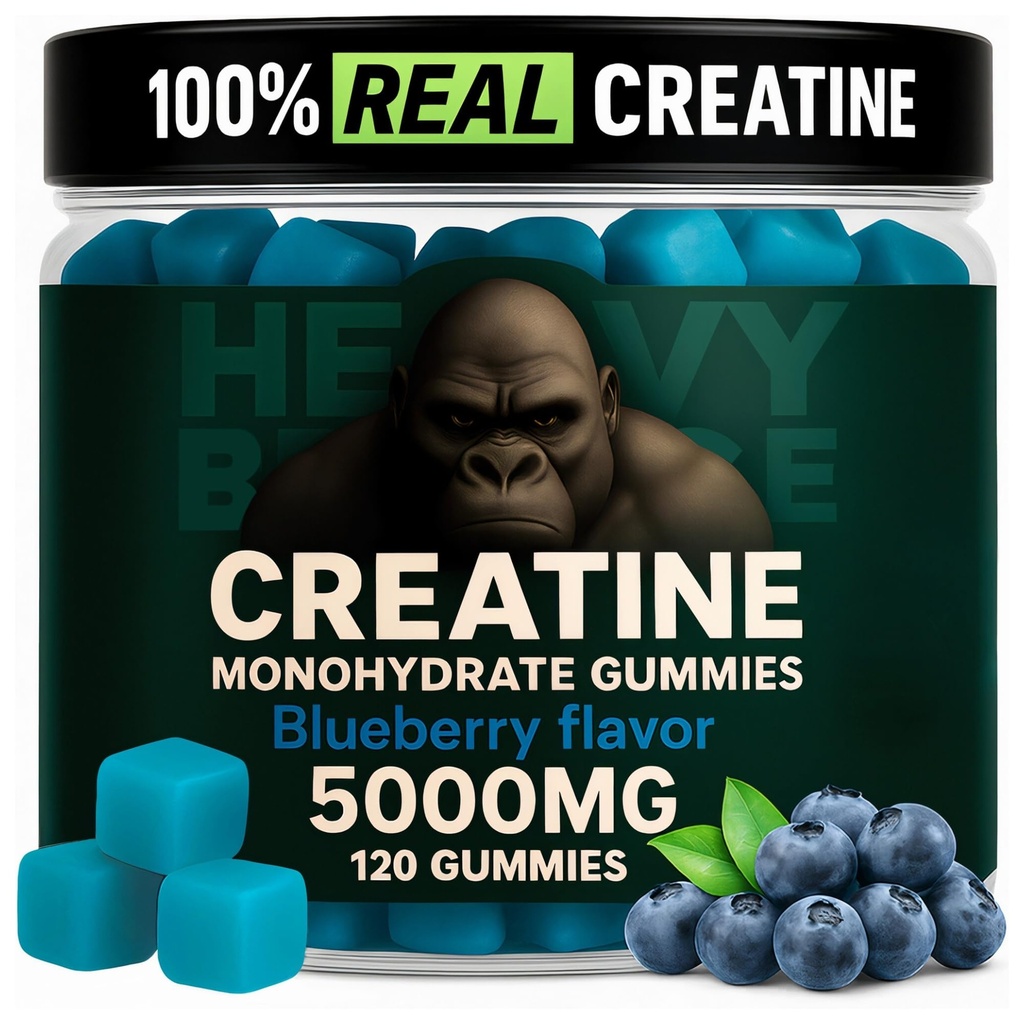 Creatine Monohydrate חניכיים עבור גברים ונשים 5000 מ"ג - Blueberry, 120 הרוזן עבור 30 משרתים | נמוך Calorie פורמולה | שריר בונה ואנרגיה Boost