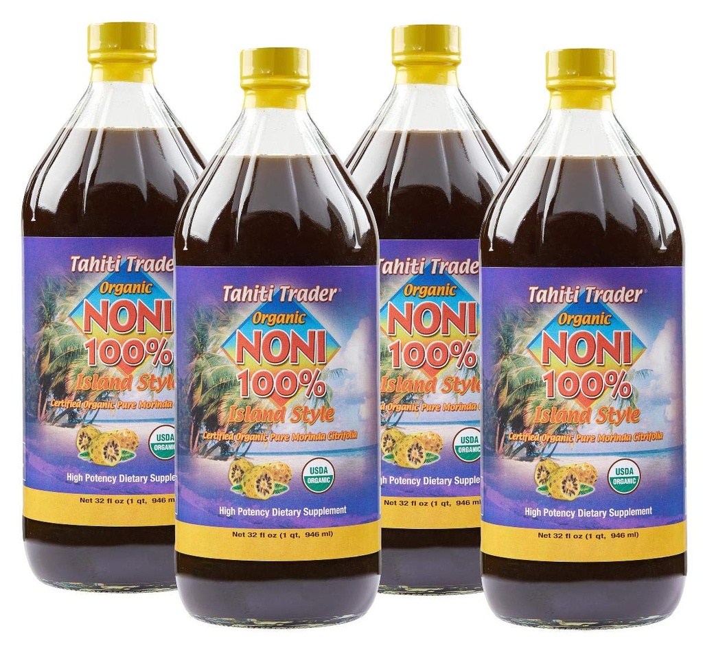 Tahiti Trader Island Style High Potency Noni Juice - Pure Noni פירות Juice Fermented to Vinegar - אורגני Antioxidant Superfood Supporting Energy & Body Health - (32oz, 4 Pack)