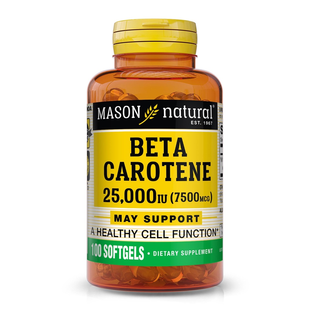 מייסון ויטמין טבעי A Beta Carotene 25,000 IU, תומך חזון, תפקוד תאים ובריאות החיסון, 100 Softgels, Pack של 3