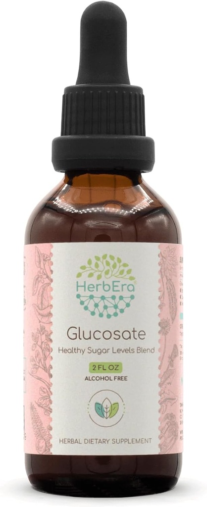 HerbEra Glucosate B60 ללא אלכוהול פלט Tincture, Bitter Melon פירות, Cinnamon Bark, Dandelion Root, Gymnema Leaf, Fenugreek Seeds, Amla פירות. רמת סוכר בריאה 2 Fl Oz