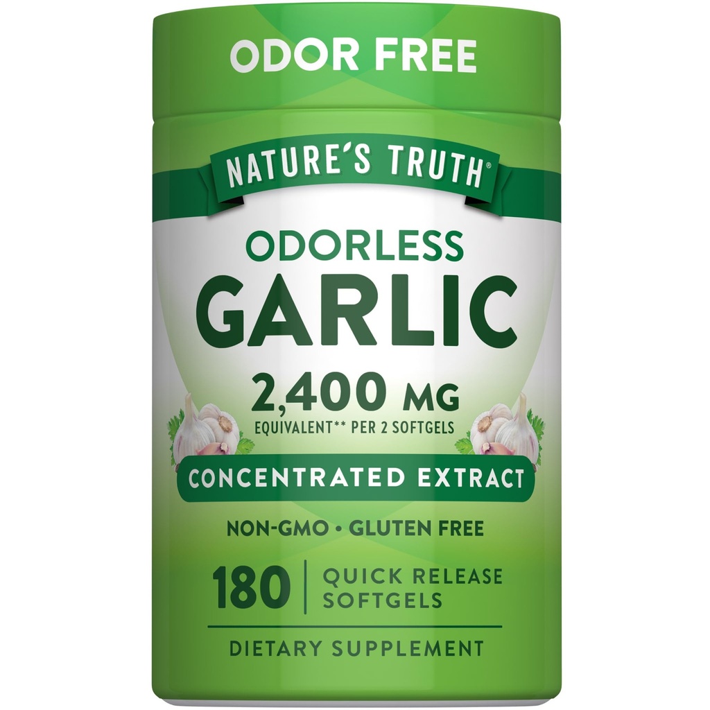 האמת של הטבע ללא ספק Garlic Softgels | 2400 מ"ג | 180 Count | Non-GMO & Gluten Free Supplement