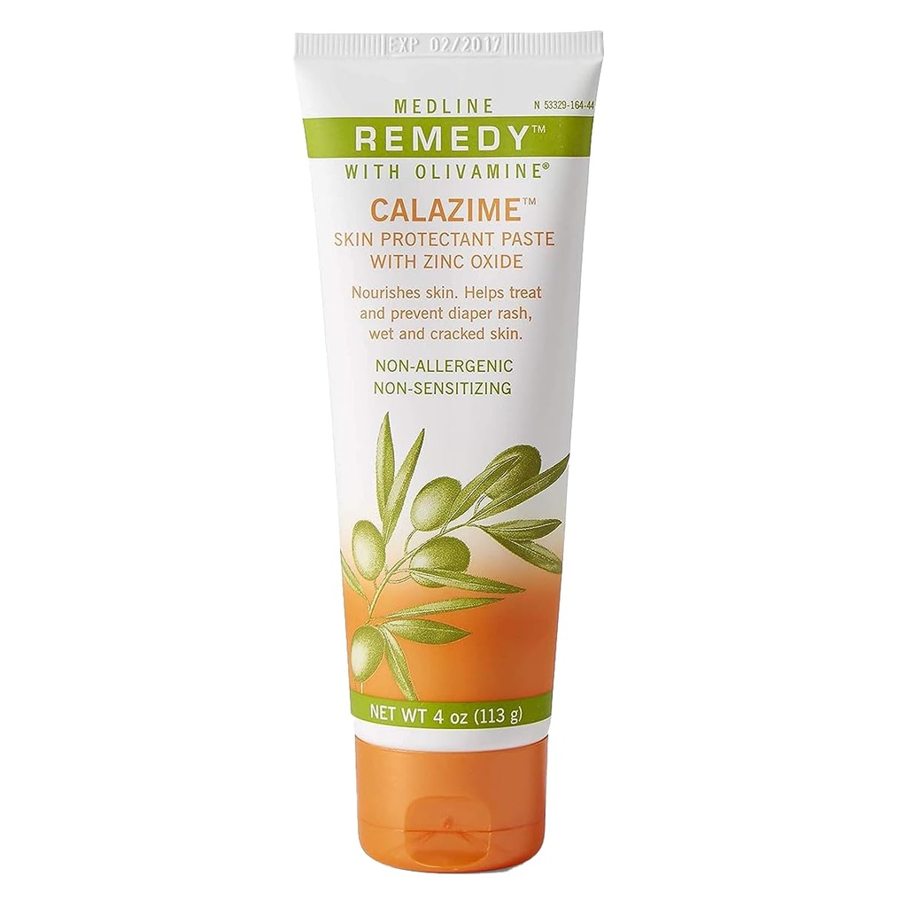 Medline Remedy Olivamine Calazime Skin Protectant Paste Cream, בשימוש עם צ'יפס יבש מ Diaper רש, Incontinence, Dermatitis, Psoriasis, Burns, Bites, White, 4 Ozed