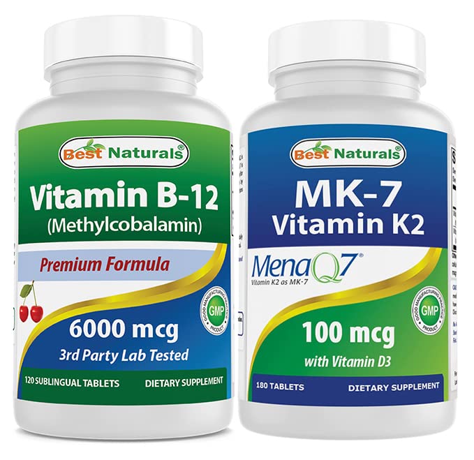הטוב ביותר ויטמין B12 6000 mcg & ויטמין K2 (MK7) עם D3