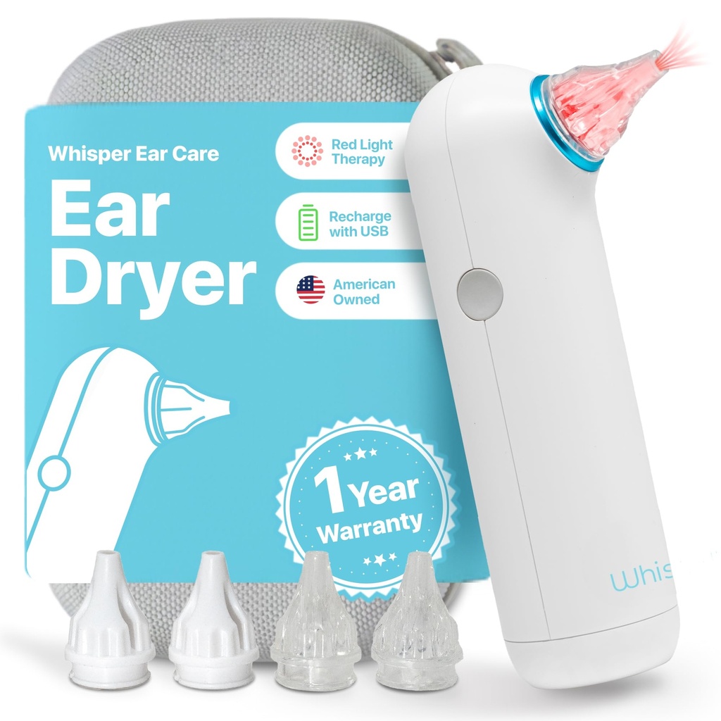 האוזן יבשה + מקרה | ארה"ב | 1 Year Warranty | Rechargableאוזן Water מייבשing Aid with Red Light Therapy Delivers Gentle Warm Air to the Ear to Combat an boringing Swimmers אוזניים זיהומים כמו הסרת אוזניים פלויד