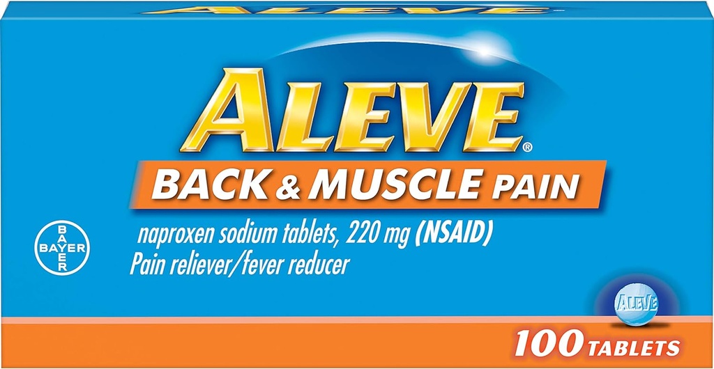 Aleve Back and Pain Tablets, Fast Acting All Day Targeted Relief for Headache, שריר וכאב גב, Naproxen Sodium כמוסות, 220 מ"ג, 100 Count