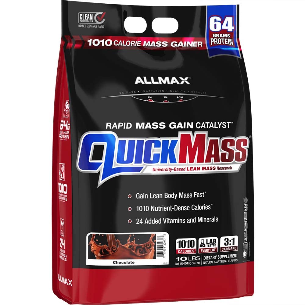 כל הMAX QUICKMASS, שוקולד - 10 lb - Rapid Mass Gain Catalyst - עד 64 גרמות של חלבון פרי מנהרה - 3:1 Carb לחלבון Ratio - Zero Trans Fat - עד 70 משרתים