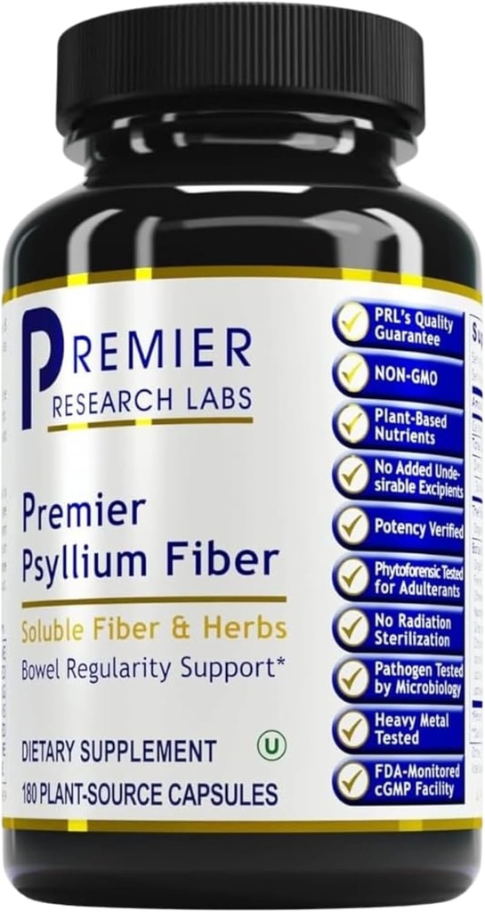 Premier Research Labs Premier Psyllium Fiber - Psyllium Husk Capsules, High Fiber Pills for Adults, for Women & Men, Daily Support for Digestive Health - 180 Vegetarian Capsules