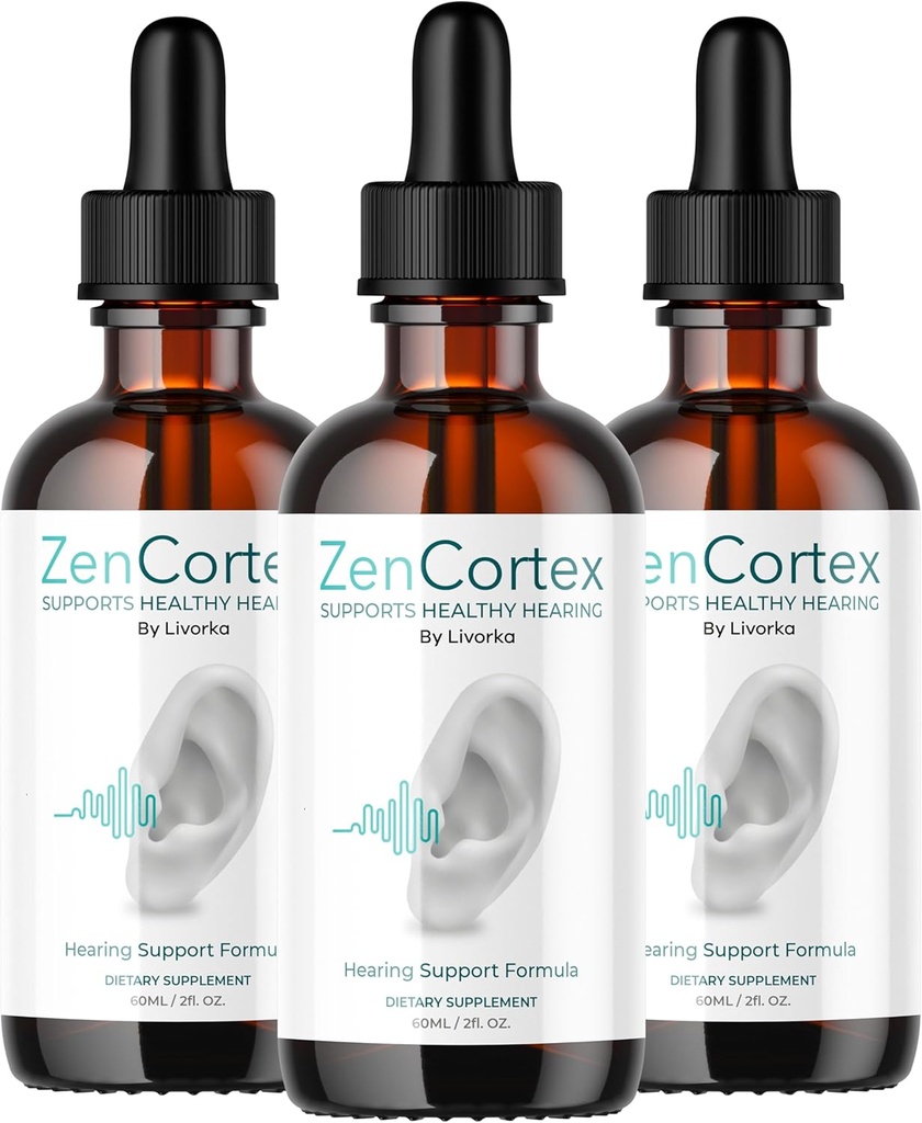 LIVORKA ZenCortex Drops, תוסף נוזלי לבריאות האוזן, תומך שמיעה בריאה - 3 בקבוקים (90 יום אספקה)