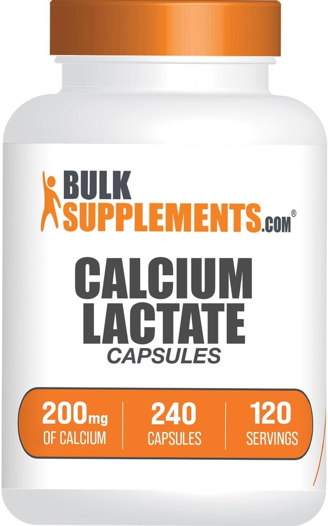 BulkSupplements.com Calcium Lactate קפסולות - תוסף Calcium 200mg - Calcium Lactate תוסף, 2 קפסולות לשרת - 120 יום אספקה, 240 קפסולות