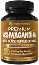 תוספי Ashwagandha עשויים עם Premium Ashwaganda Root אבקת 1200 מ"ג עם Black Pepper לחלץ מוגבר Absorption - 120 קפסולות Vegi