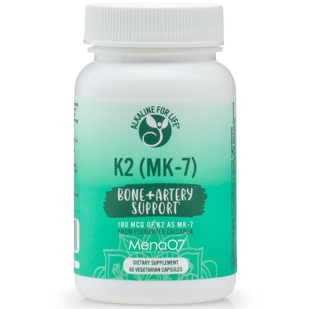 Alkaline for Life ויטמין K כ- MK-7: ויטמין K2 טבעי מ-Fremented Chickpeas MENAQ7 180 mcg | One-per Day 60 Day Supply Supports Bone & Heart Health