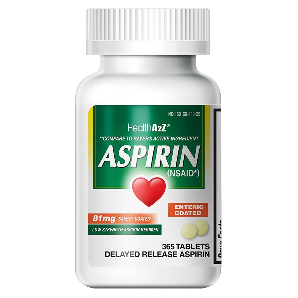 בריאותA2Z® Aspirin 81 מ"ג | כוח נמוך | Enteric Coated | Pain Relief | צמצום כאבי כאבי בטן קטנים וכאבי כאבי בטן & Cramps