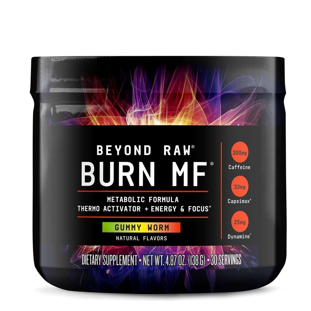 BeYOND RAW Burn MF, Metabolic Formula, Thermo Activator, Supports Energy and Focus, Gummy Worm, 30 משרתים