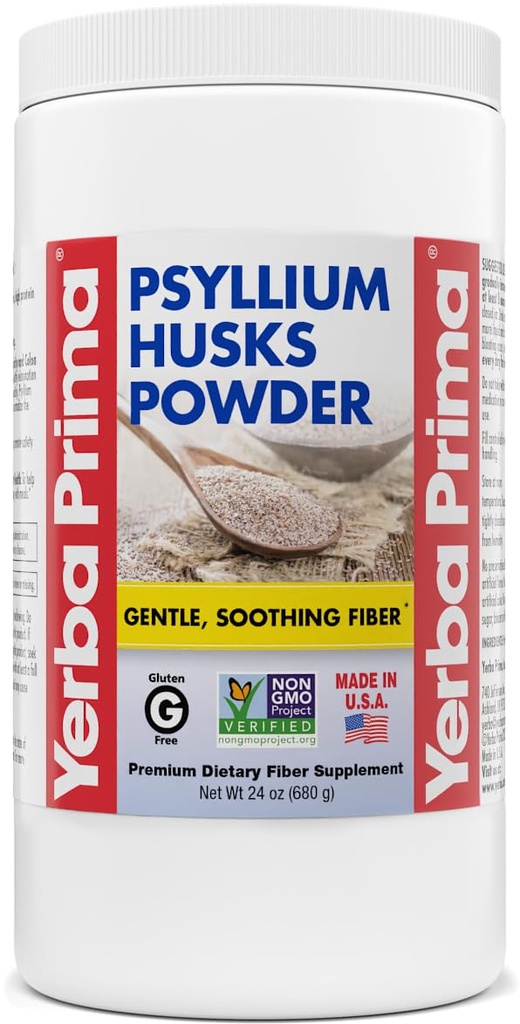 Yerba Prima Psyllium Husk אבקה - 24 oz - Fine Ground, Unflavored, סוכר חינם - תוספת סיבים טבעיים - גם עבור Baking - מכיל גם Soluble & Insoluble Bulk עבור סדירות תמיכה תמיכה