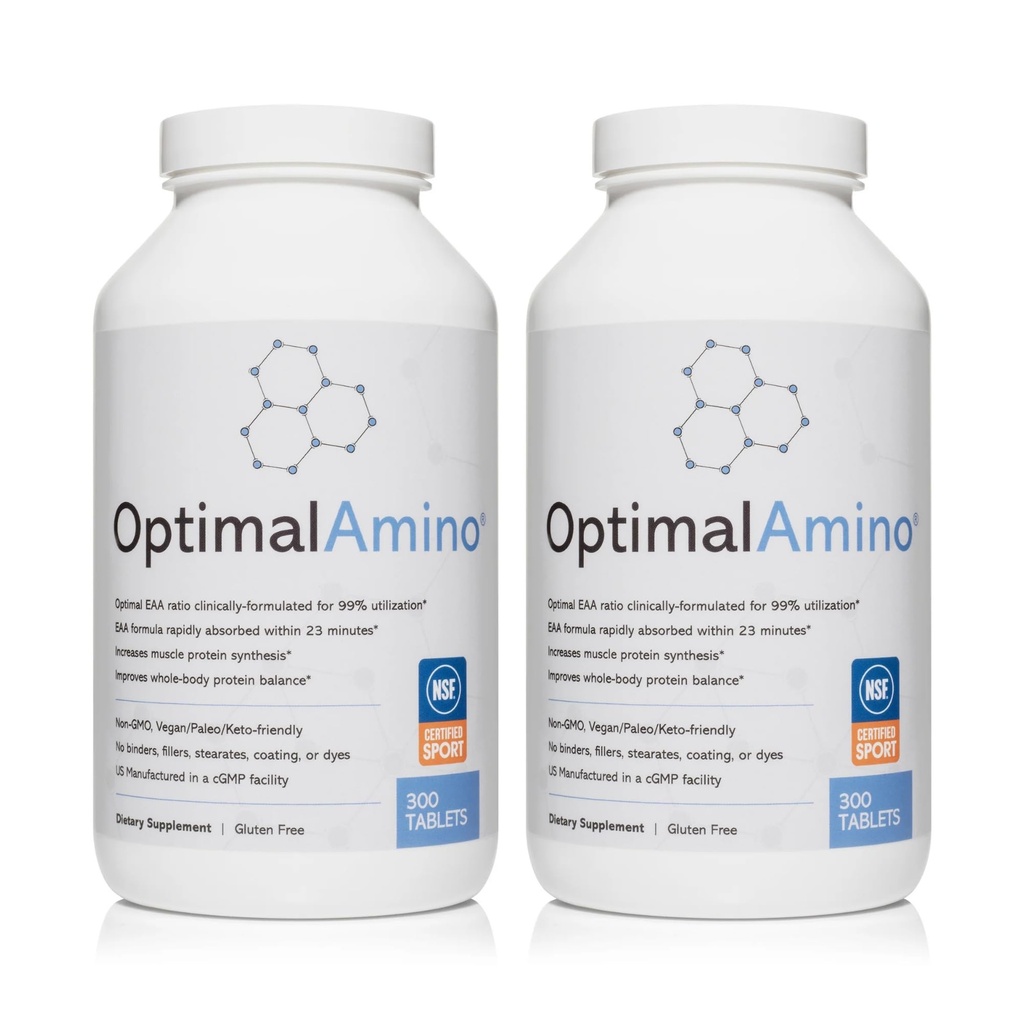 טבליות OptimalAmino Tablets Fitness Bundle (600 ספירה) | 99% Utilized Essential Amino Acid (EAA) תוסף | הגדלת התאוששות שרירים, חלבון BCAA לפני / post Workout, NSF מוסמך עבור Sport® מוסמך