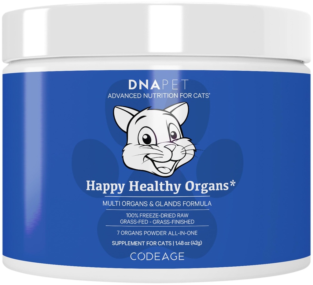 Happy Organs & Glands תוסף לחתולים, Freeze-Dried Raw Bovine Liver Grass-Fed Bone Marrow Heart Kidney Pancreas, Bovine Thymus Iron Multi Organ אבקה, Joints Cat ויטמינים 148 oz oz oz