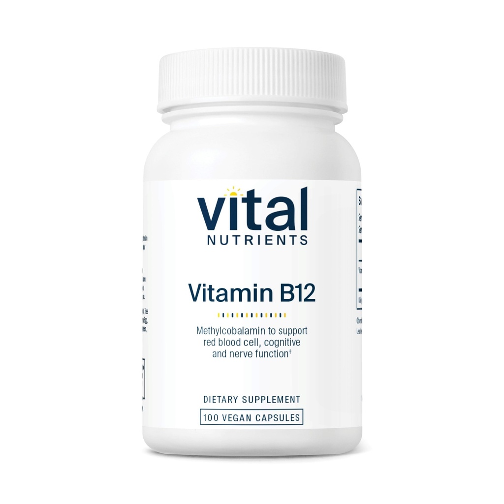 ויטמין B12 1000mcg - טבעוני - Methyhydrobalamin עבור Metabolism, Cognitive & Nervous System Health * - High-Potency B12 - Gluten, Milk, Soy Free - 100 כמוסות