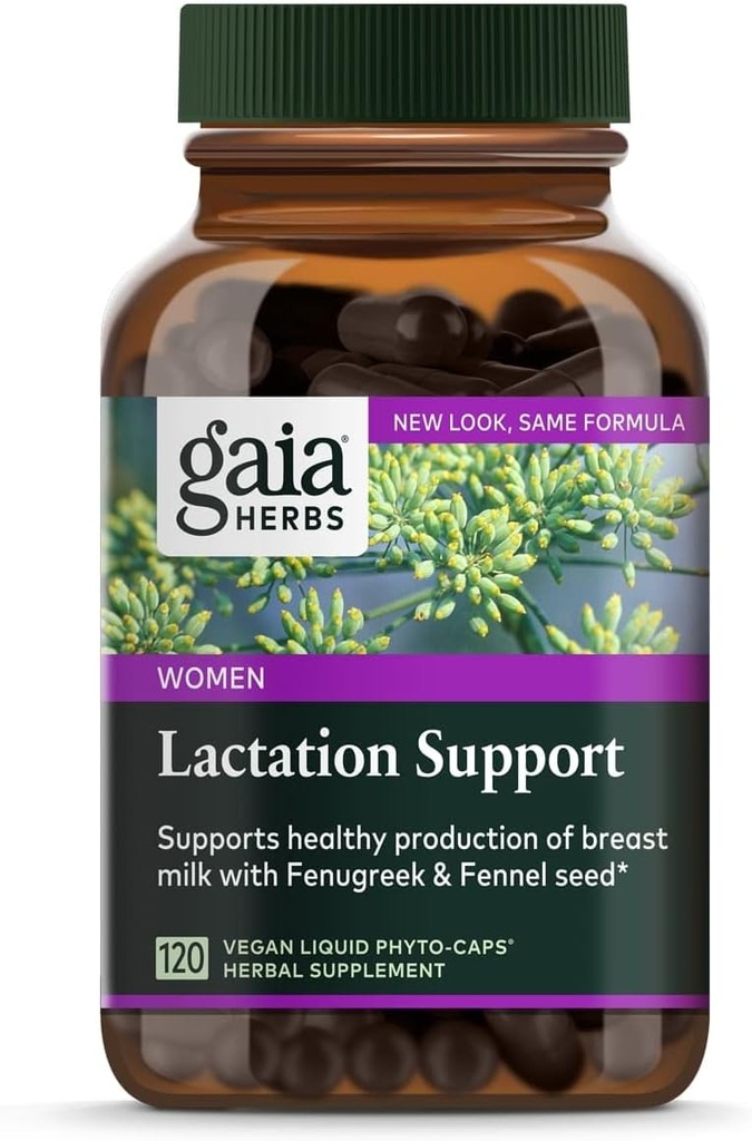 גאיה Herbs Lactation תמיכה, קפסולות נוזליות טבעוניות, 120 ספירה - תוספת להזנת אמהות, תמיכה חלב בריא Flow & Enhances חזה חלב תזונה, PACKAGING MAY VARY