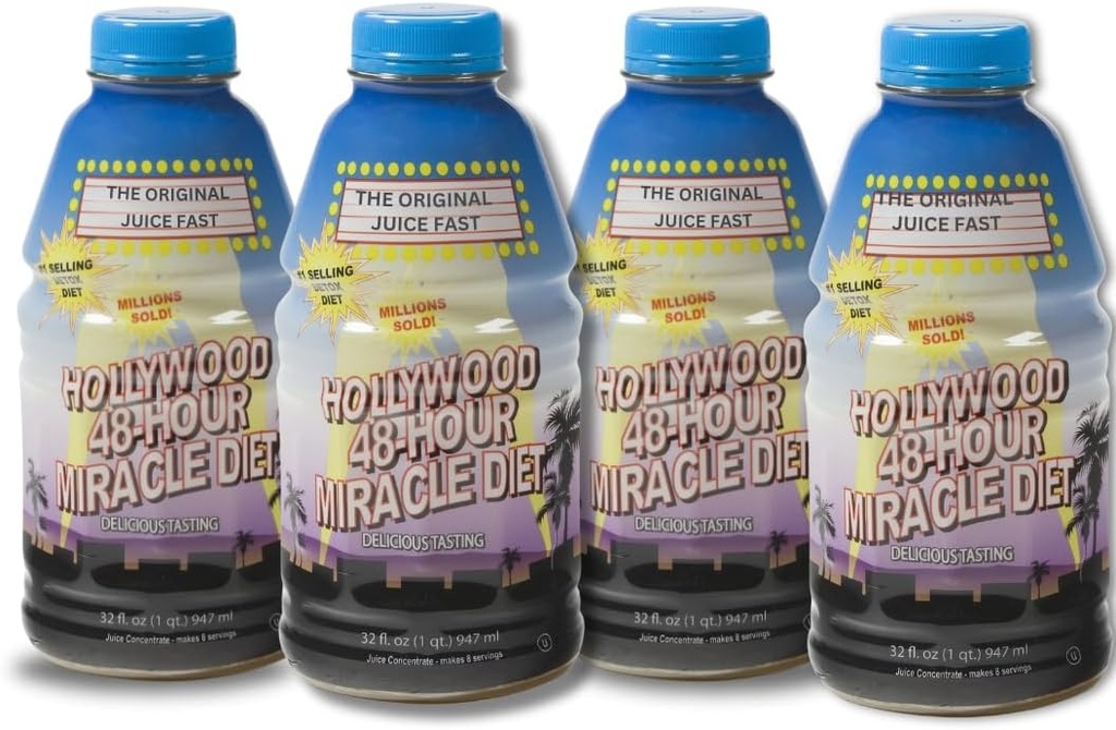 דיאטת הוליווד - 48-Hour Miracle פירות Juicese Diet 4Pack, Detox ניקויse לירידה במשקל ושיקום, החלפת מזון, דיאטת הפעלה מהירה, טעים וט סטייל פורמולה, 32 Fl. Oz.