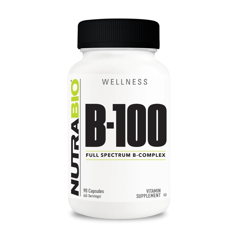NutraBio B-100, B ויטמין Complex, תמיכה במערכת החיסון, שיער בריא, עור, ציפורניים, 90 קפסולות ירקות