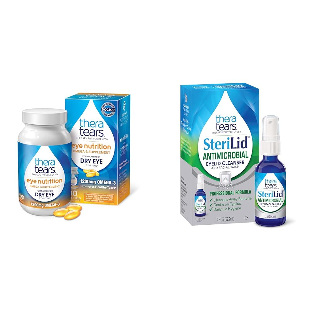 TheraTears אומגה 3, 1200 מ"ג, 90 ct (Pack of 1) & SteriLid Eyelid ניקויser ו Face Wash, עבור עיניים מגרות, 2 oz Spray