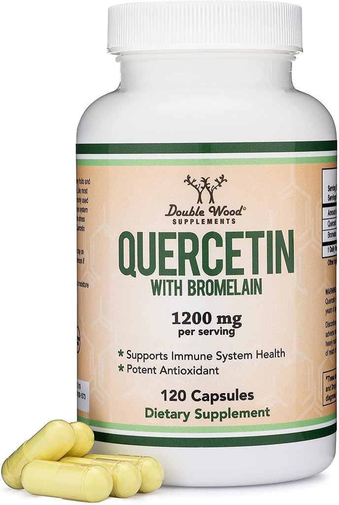 Quercetin with Bromelain - 120 ספירה (1,200 מ"ג) קפסולות בריאות החיסון - תומך בתפקודי Immune בריאים אצל גברים ונשים (Vegan Safe, Third Party Tested, Gluten Free) על ידי Double Wood