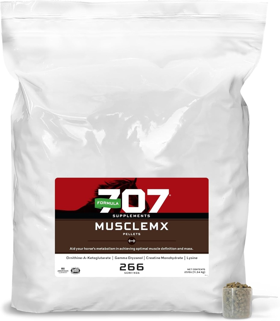 פורמולה 707 השרירים Mx Equine תוסף, 25lb Refill Bag - תמיכה מותנית שרירים עבור סוסים עם Lysine, Gamma Oryzanol, Creatine & OKG